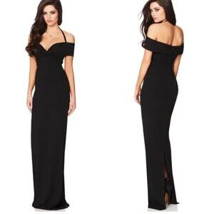 Nookie Athena Floor Length Crepe Formal Black-Tie Gown Small in Black $289